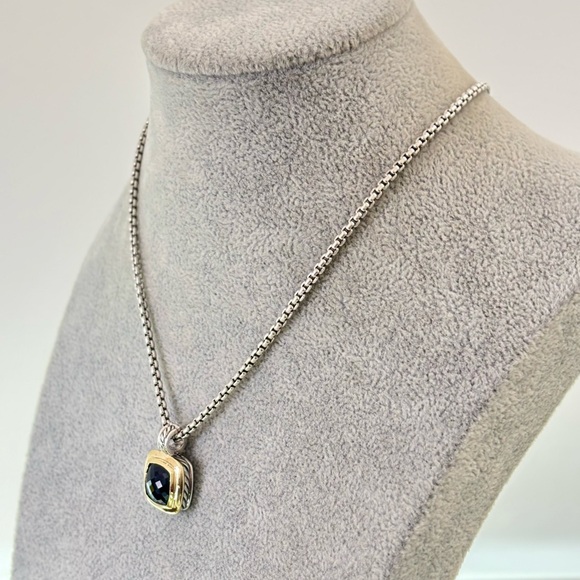 David Yurman 925 & 18k Gold 11mm Albion Pendant Necklace with Black Onyx 16" - Picture 7 of 11